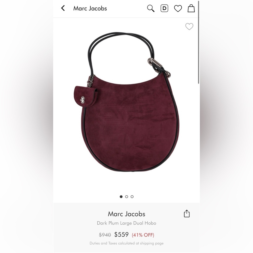 Brand New Marc Jacobs The Large Dual Hobo Bag (in dark plum suede) - Picture 7 of 7